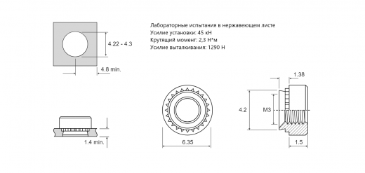 Резьбовая запрессовочная гайка SP4 Сталь нержавеющая A4 M3 SP4-M3-2