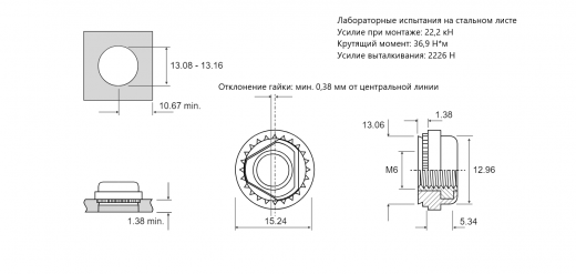 Резьбовая запрессовочная гайка AS Сталь оцинкованная M6 AS-M6-2