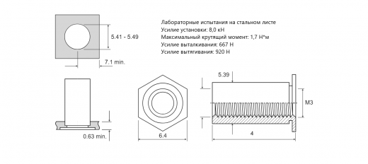 Втулка запрессовочная TSO полно проходная Сталь оцинкованная M3x4 TSO-3,5M3-4