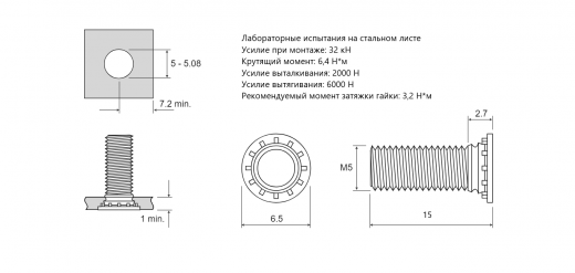 Резьбовая запрессовочная шпилька FHS Сталь нержавеющая A2 M5x15 FHS-M5-15