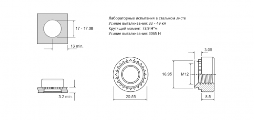 Резьбовая запрессовочная гайка S Сталь оцинкованная M12 S-M12-1