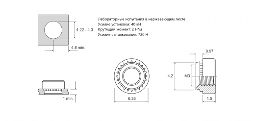 Резьбовая запрессовочная гайка SP4 Сталь нержавеющая A4 M3 SP4-M3-1
