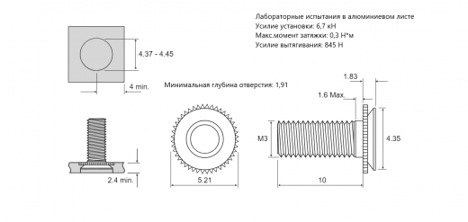 Резьбовая запрессовочная шпилька CFHA алюминий M3x10 CFHA-M3-10