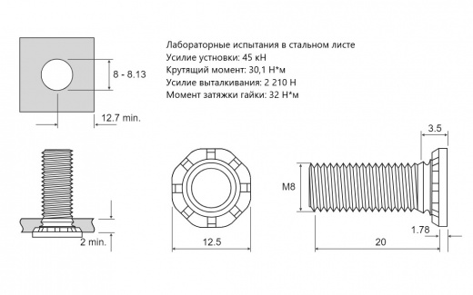 Резьбовая запрессовочная шпилька HFH M8x20 HFH-M8-20 СТАЛЬ ОЦИНКОВАННАЯ