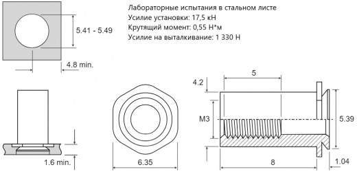 Втулка запрессовочная CSS Сталь нержавеющая А2 M3x8 CSS-M3-8