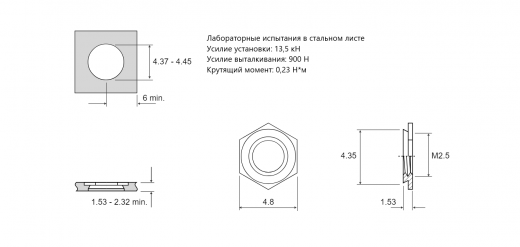 Резьбовая запрессовочная гайка F Сталь нержавеющая M2,5 F-M2,5-1