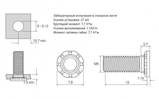 Резьбовая запрессовочная шпилька HFH M5x12 HFH-M5-12 СТАЛЬ ОЦИНКОВАННАЯ