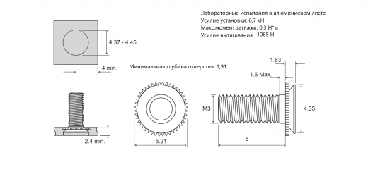 Резьбовая запрессовочная шпилька CFHA алюминий M3x8 CFHA-M3-8