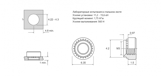 Резьбовая запрессовочная гайка S Сталь M3 S-M3-1 без покрытия