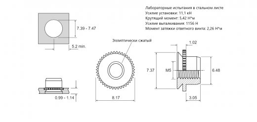 Резьбовая запрессовочная гайка FEO M5 FEO-M5. Сталь нержавеющая