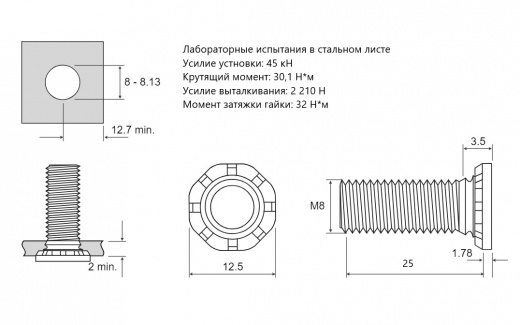 Резьбовая запрессовочная шпилька HFH M8x25 HFH-M8-25 СТАЛЬ ОЦИНКОВАННАЯ