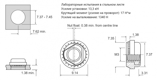 Резьбовая запрессовочная гайка AC Сталь нержавеющая 303 M3 AC-M3-2