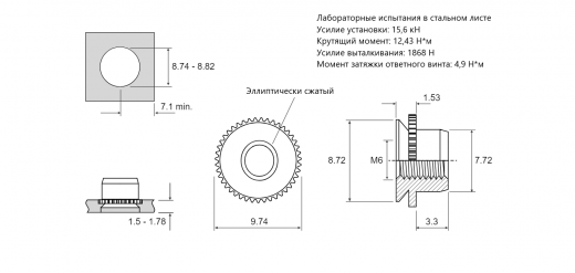 Резьбовая запрессовочная гайка FE M6 FE-M6. Сталь нержавеющая