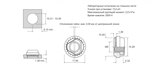 Резьбовая запрессовочная гайка AC Сталь нержавеющая 303 M5 AC-M5-2
