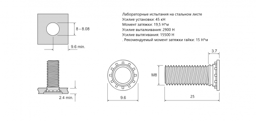 Резьбовая запрессовочная шпилька FH Сталь оцинкованная M8x25 FH-M8-25