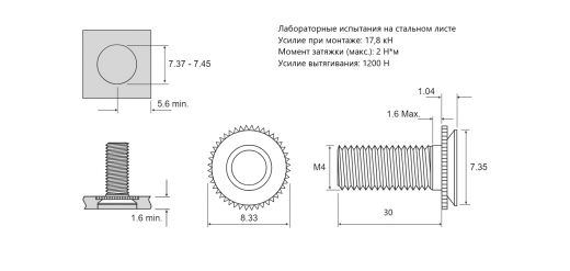 Резьбовая запрессовочная шпилька CHC Сталь нержавеющая 300 M4x30 CHC-M4-30