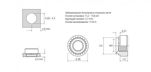 Резьбовая запрессовочная гайка CLS Сталь нержавеющая M3 CLS-M3-3