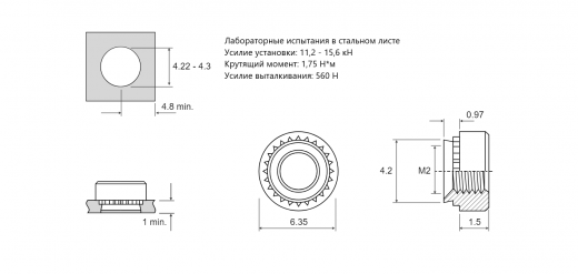 Резьбовая запрессовочная гайка CLS Сталь нержавеющая M2 CLS-M2-1