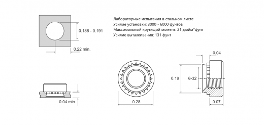 Резьбовая запрессовочная гайка S-632-1 Сталь оцинкованная