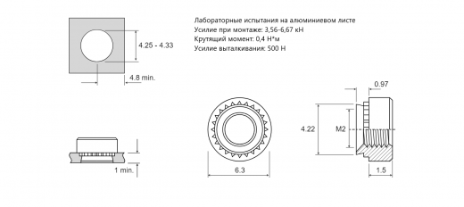 Резьбовая запрессовочная гайка CLA алюминий M2 CLA-M2-1 для минимальной толщины металла 1,0 мм