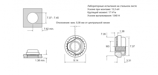 Резьбовая запрессовочная гайка AS Сталь оцинкованная M3 AS-M3-2