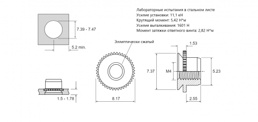 Резьбовая запрессовочная гайка FE M4 FE-M4. Сталь нержавеющая
