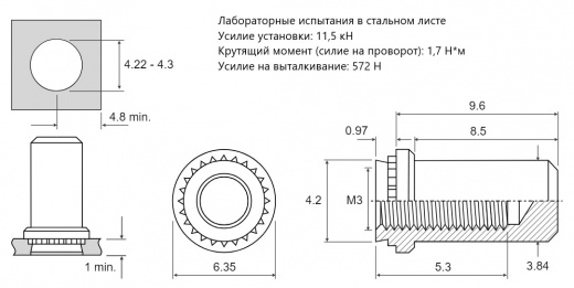 Резьбовая запрессовочная гайка BS Сталь нержавеющая M3 BS-M3-1