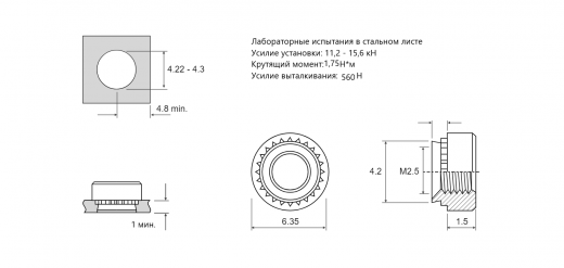 Резьбовая запрессовочная гайка S Сталь оцинкованная M2,5 S-M2,5-1