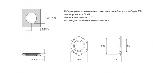 Резьбовая запрессовочная гайка F4 Сталь нержавеющая 400 Series Stainless Steel M3 F4-M3-1
