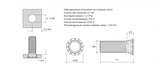 Резьбовая запрессовочная шпилька FHL Сталь оцинкованная M4x15 FHL-M4-15