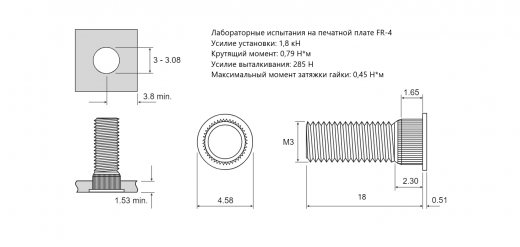 Резьбовая запрессовочная шпилька KFH M3x18 KFH-M3-18
