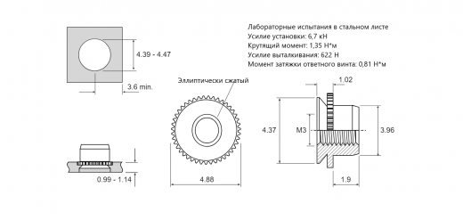 Резьбовая запрессовочная гайка FEO M3 FEO-M3. Сталь нержавеющая