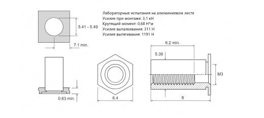 Втулка запрессовочная TSOS полно проходная Сталь нержавеющая  M3х8 TSOS-3,5M3-8