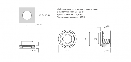 Резьбовая запрессовочная гайка S Сталь оцинкованная M8 S-M8-3
