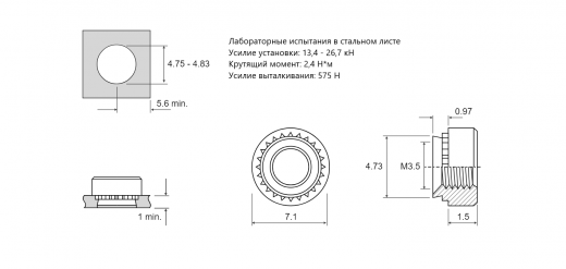 Резьбовая запрессовочная гайка CLS Сталь нержавеющая M3,5 CLS-M3,5-1